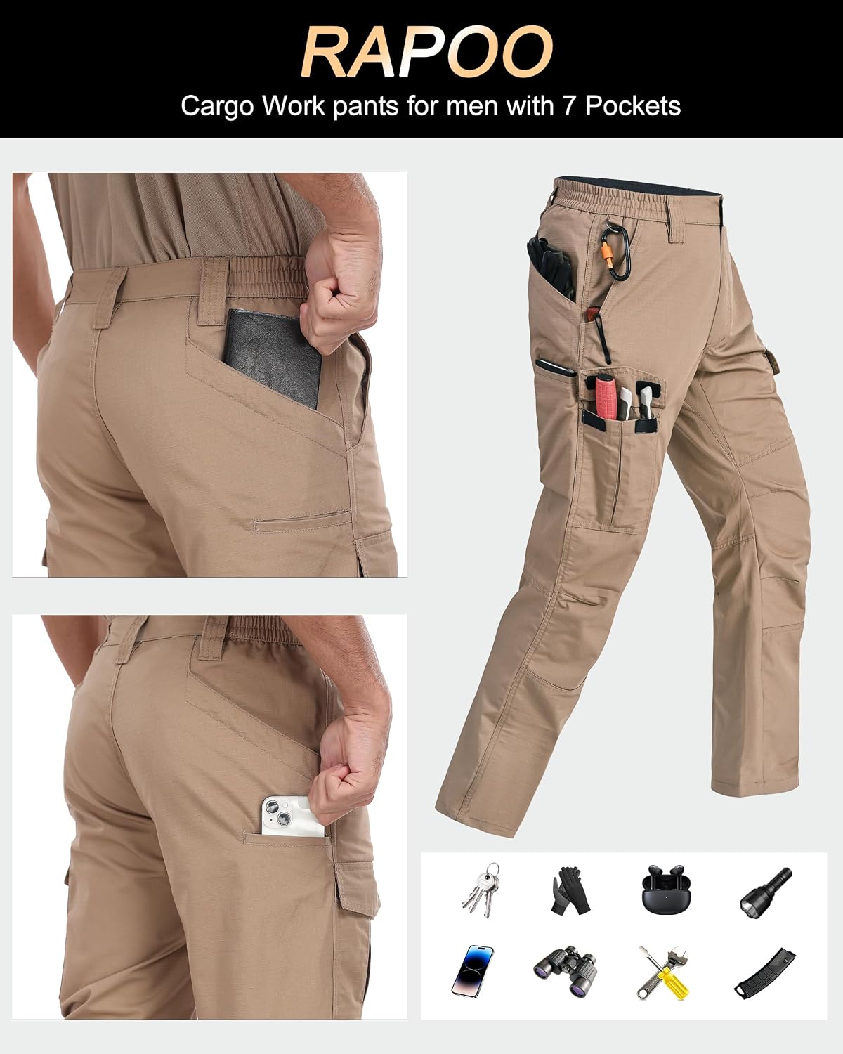 Mens Cargo Pants Ripstop Breathable