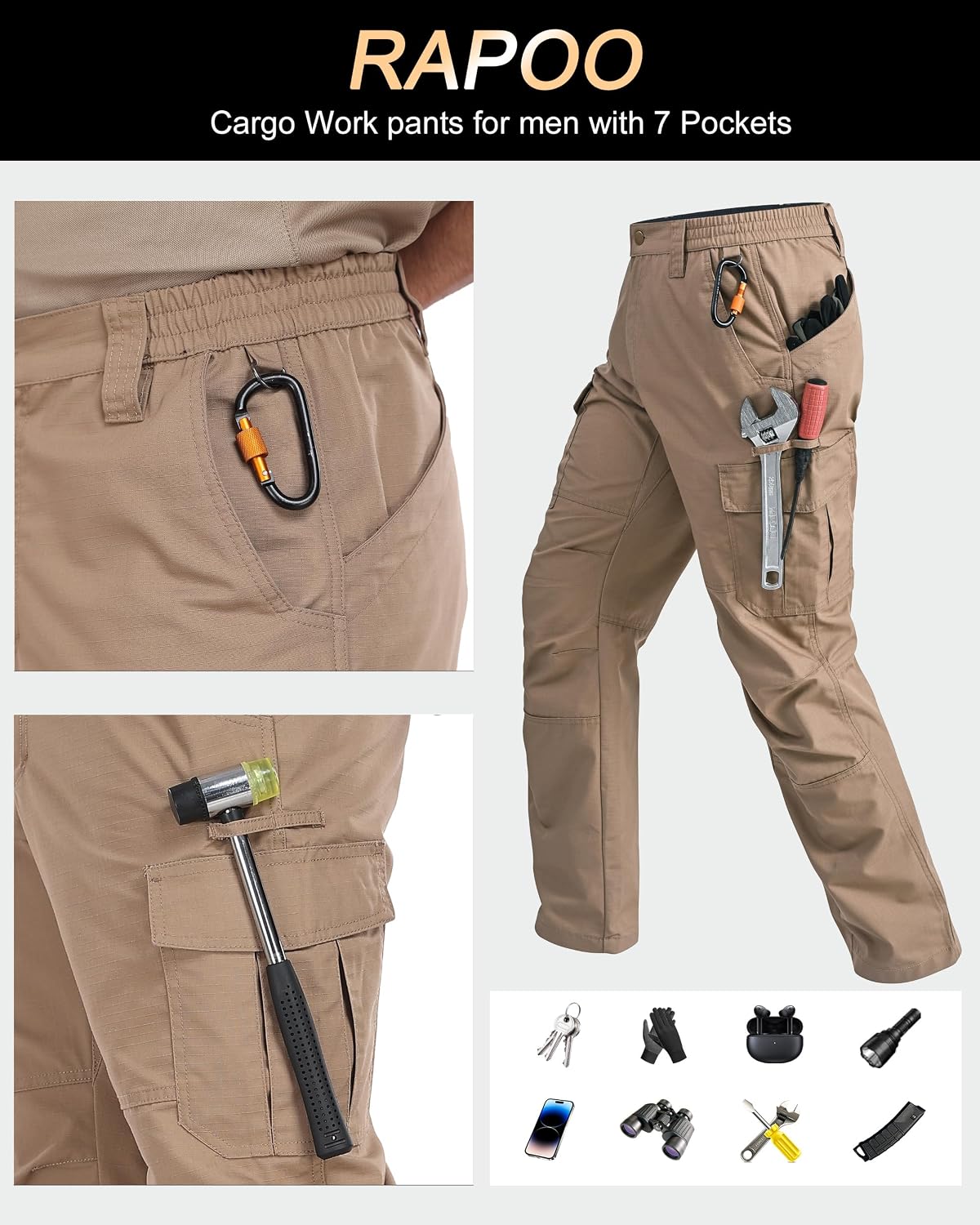 Mens Cargo Pants Ripstop Breathable