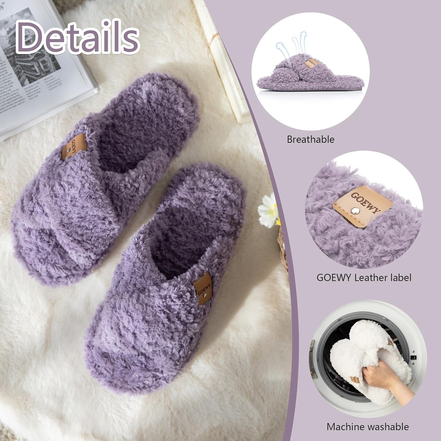 GOEWY Fuzzy Open Toe Slippers