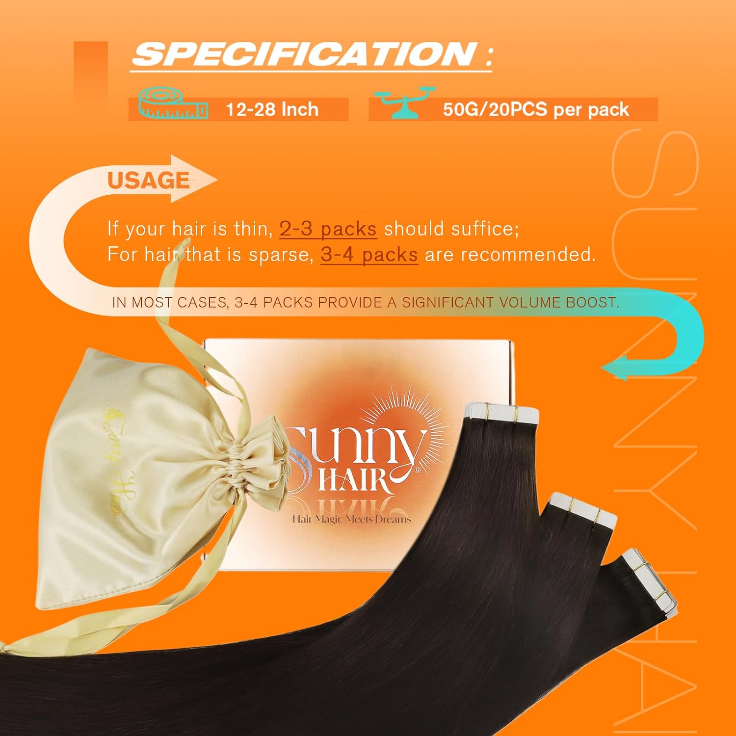 Sunny Hair Tape in Hair Extensions Darkest Brown,Skin Wefts - Image 6