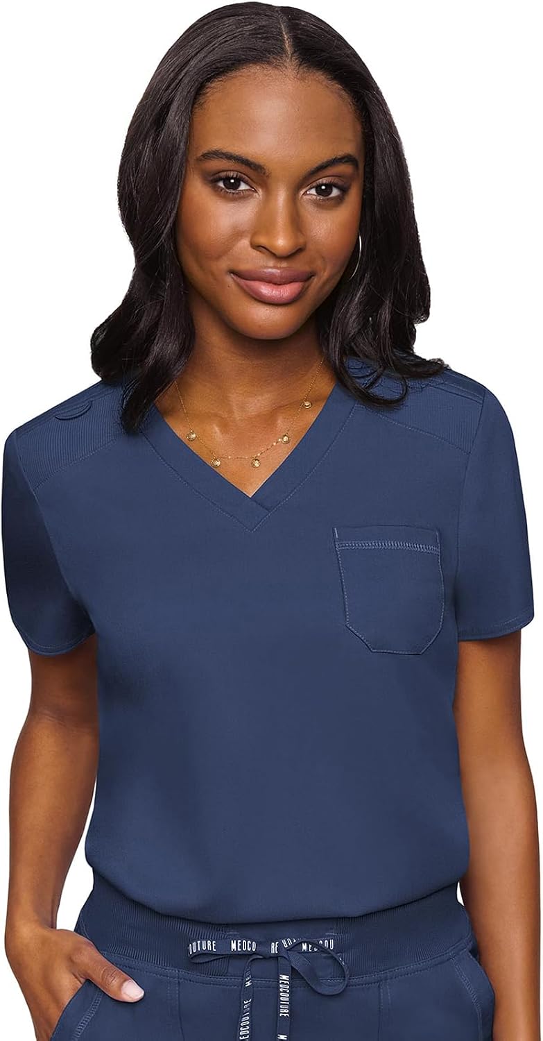 Med Couture Touch Women's Scrub Tops V-Neck Tuck-in Top with 1 Pocket