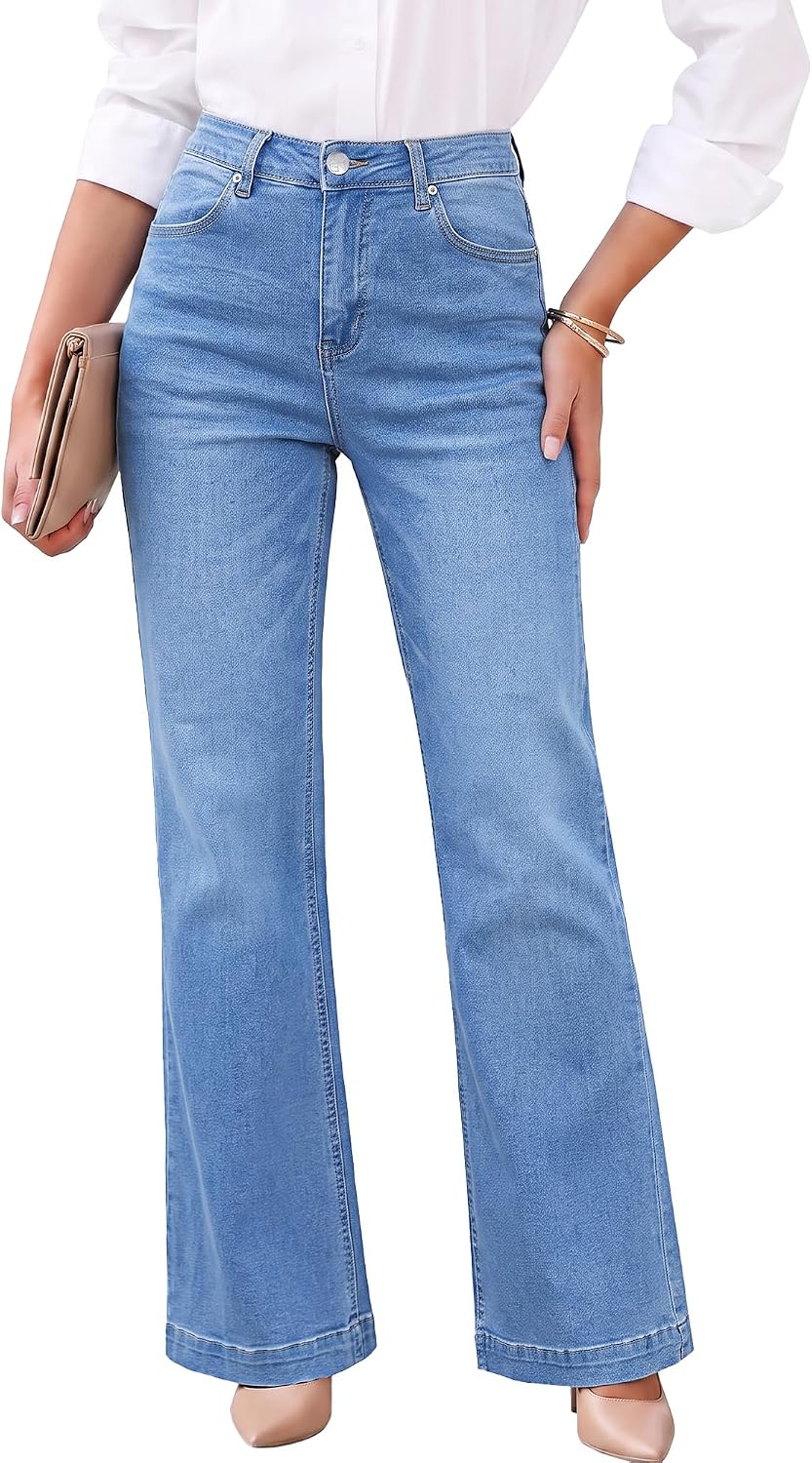 GRAPENT Flare Jeans for Women High Rise Wide Leg Baggy Stretchy Denim Pants