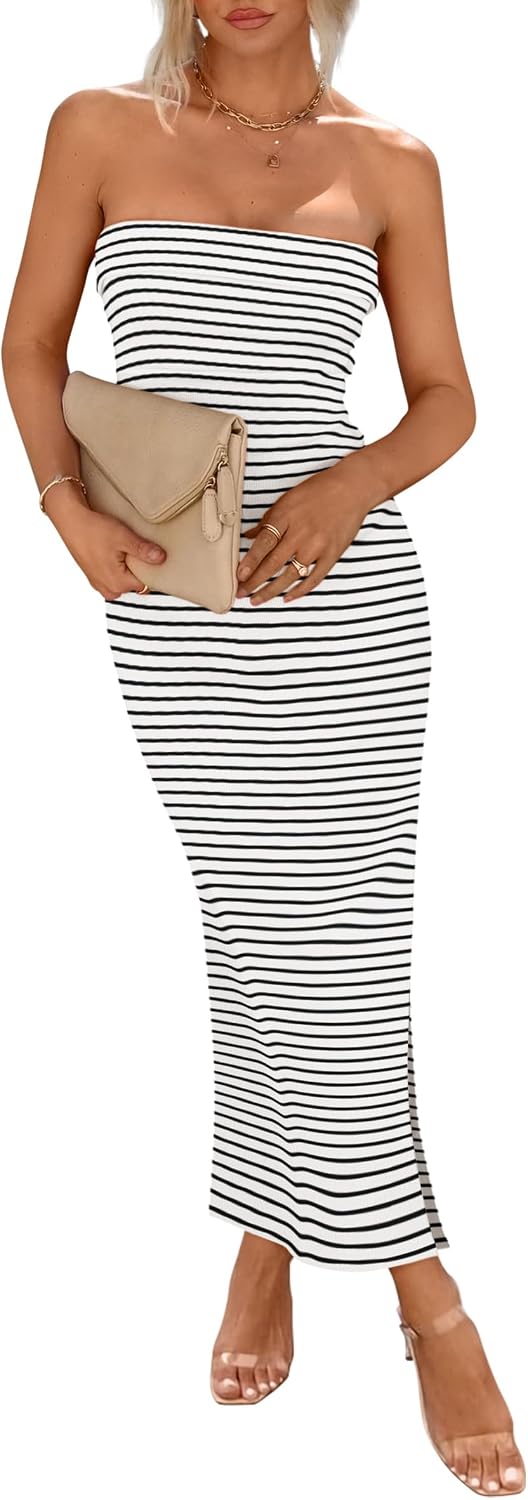 PRETTYGARDEN Women's Summer Strapless Cocktail Maxi Dresses