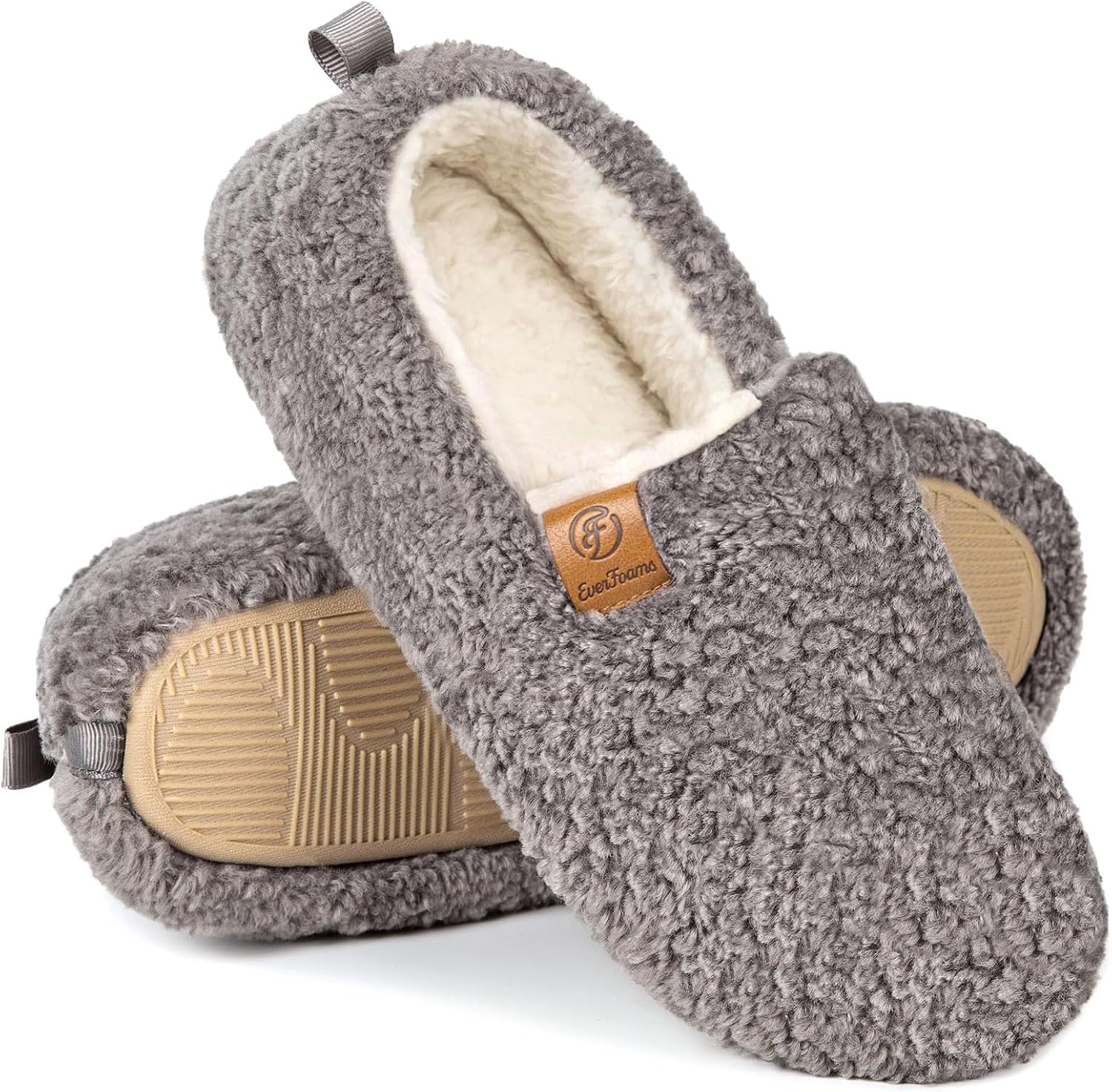 EverFoams Women’s Soft Curly Slippers Memory Foam Lightweight House Shoes