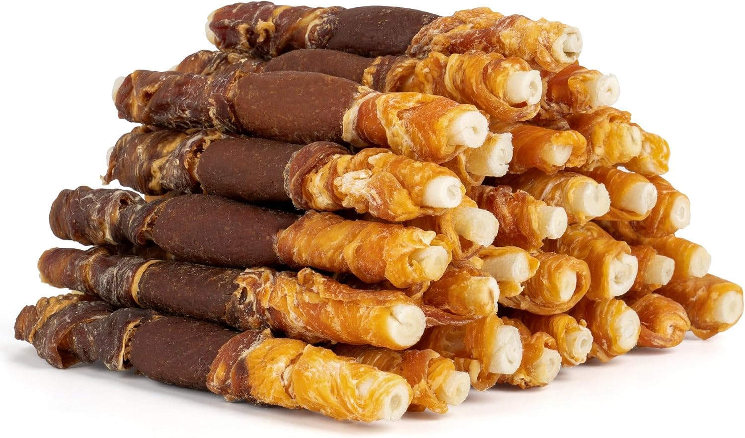 MON2SUN Dog Treats, 5 Inch Triple Flavor Wrapped Rawhide Sticks, 21.16 oz