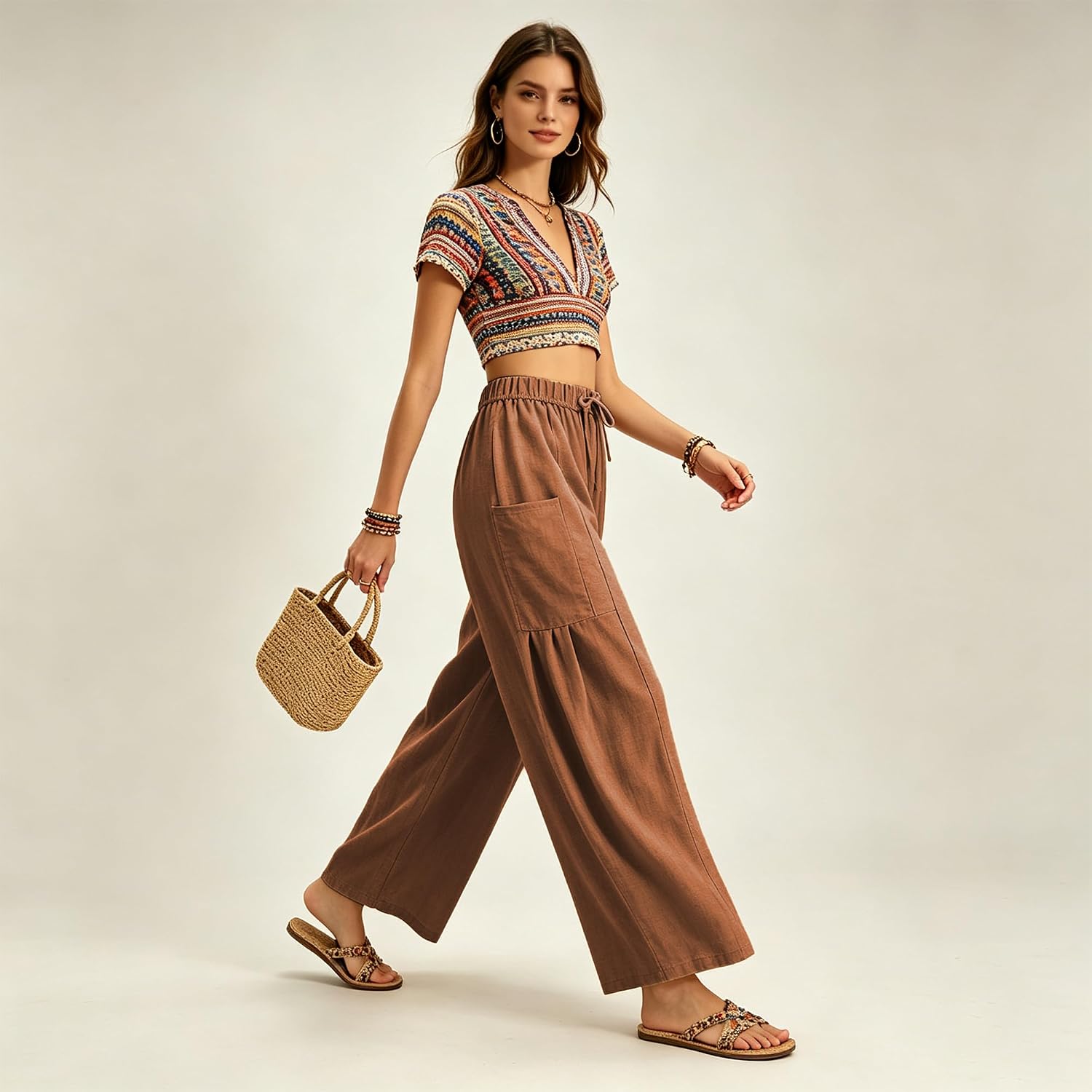 Womens Cropped Casual Pants Wide