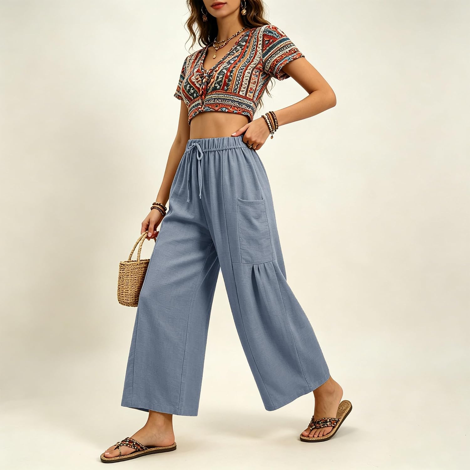 Womens Cropped Casual Pants Wide