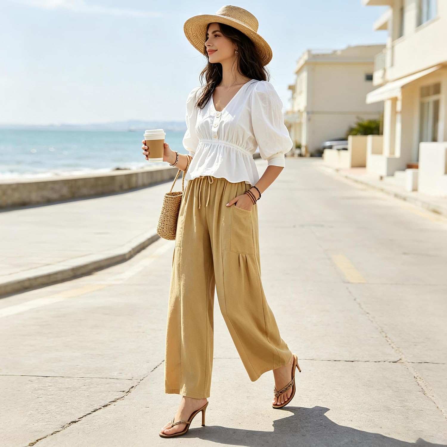 Womens Cropped Casual Pants Wide