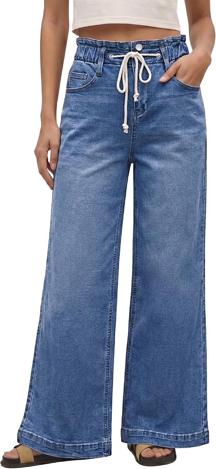 GRAPENT Wide Leg Jeans for Women Stretch High Wasited Elastic Waist Bell Bottom Baggy Y2K Pants