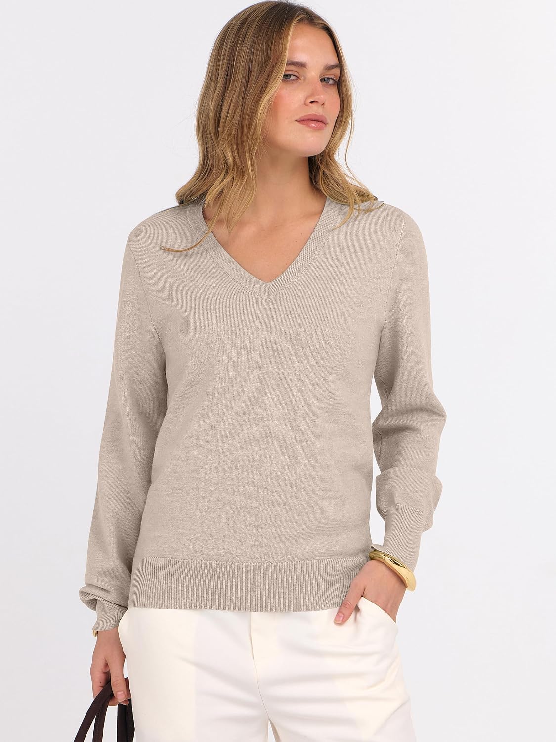 ANRABESS Women’s Fall Long Sleeve V Neck Lightweight Sweaters Top - Image 2
