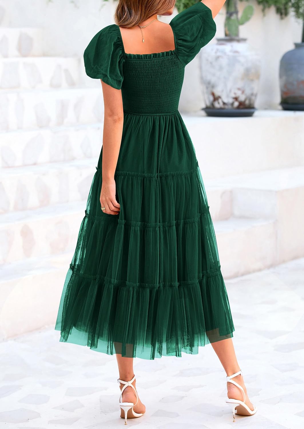 PRETTYGARDEN Women's Summer Smocked Midi Tulle Dress - Image 2