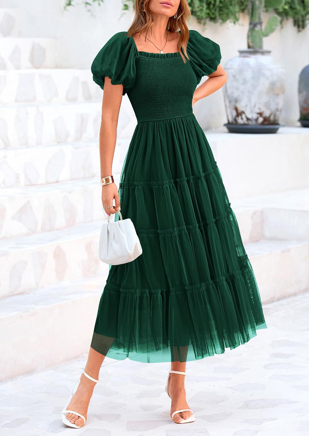 PRETTYGARDEN Women's Summer Smocked Midi Tulle Dress - Image 4