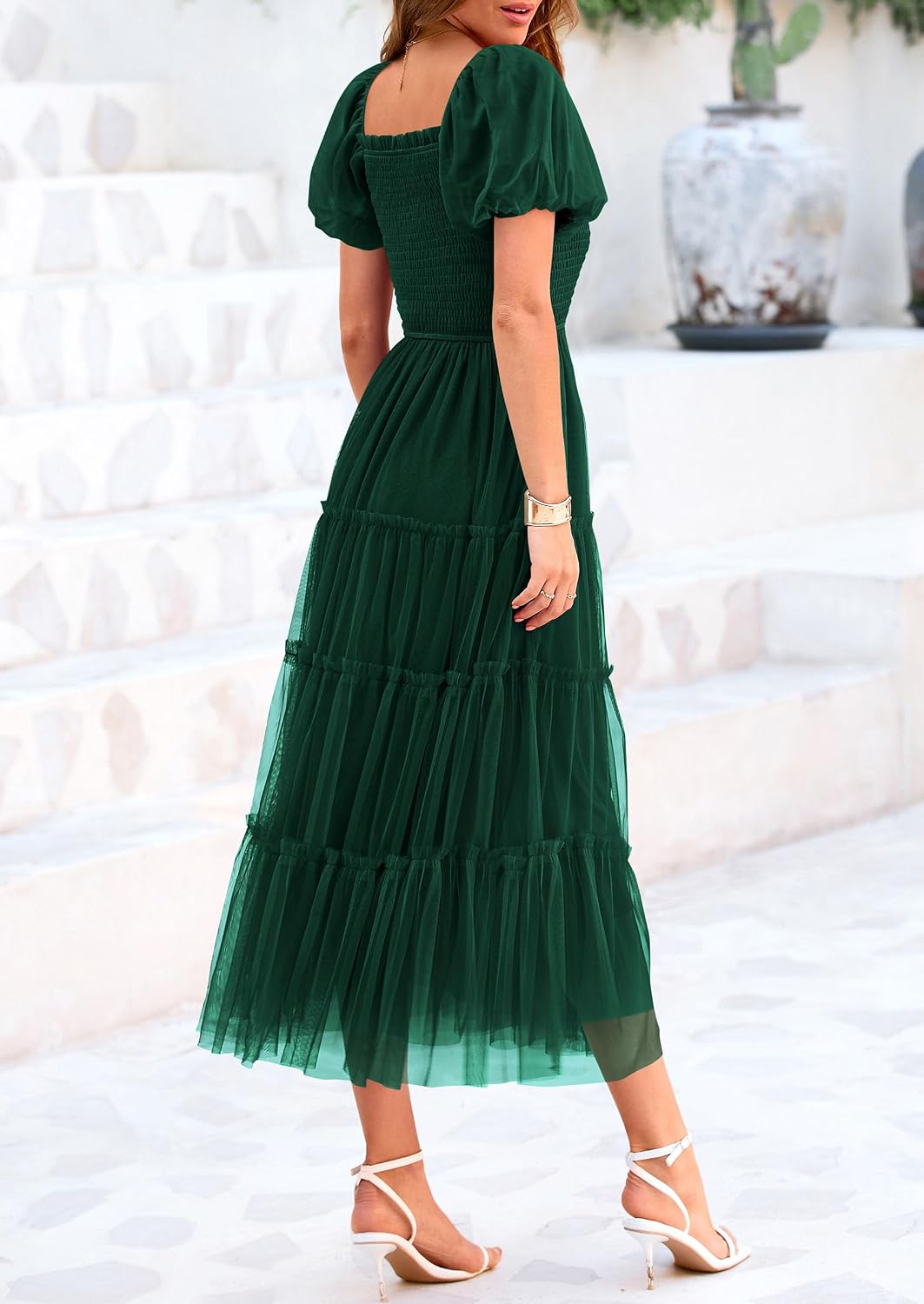 PRETTYGARDEN Women's Summer Smocked Midi Tulle Dress - Image 7