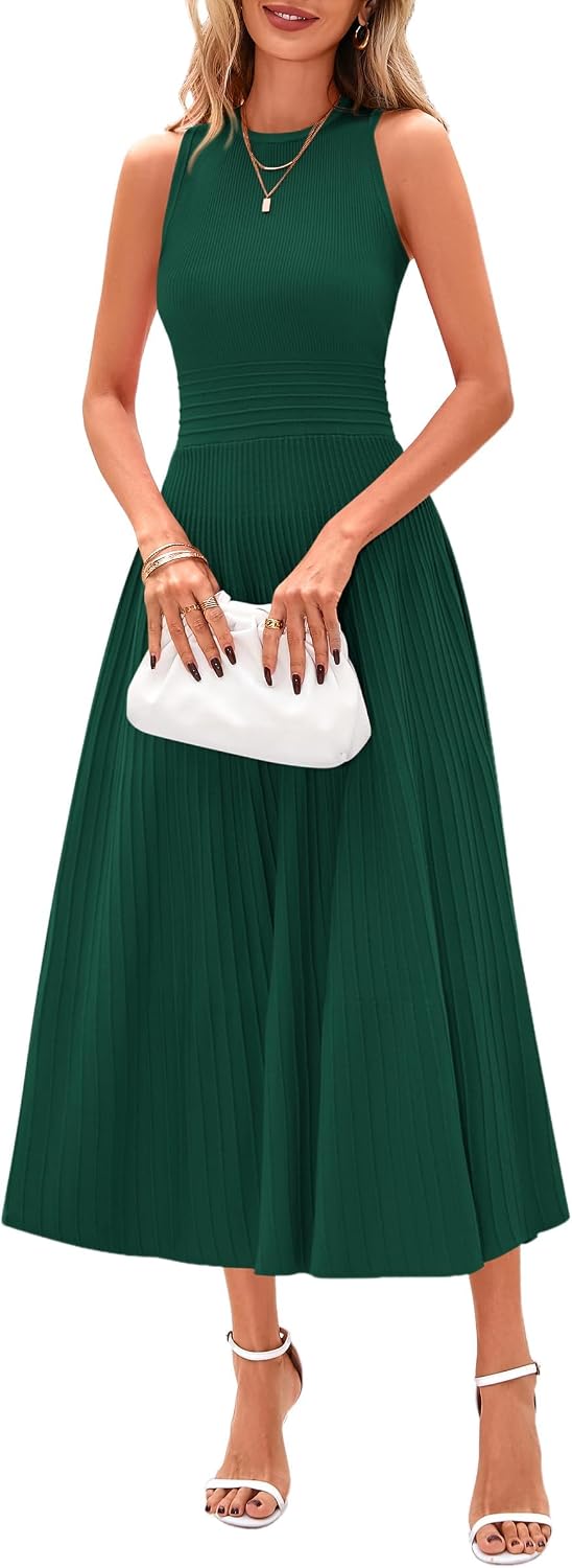 PRETTYGARDEN Women's Summer Pleated Midi Work Dress