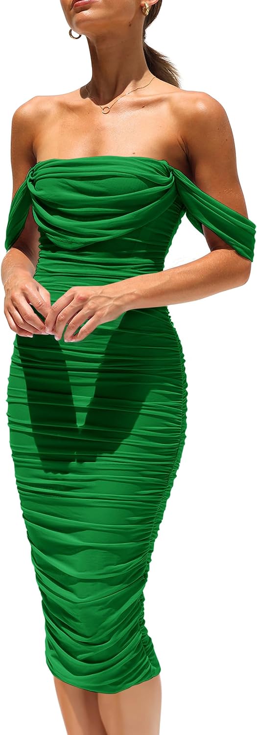PRETTYGARDEN Women's Off Shoulder Bodycon Tube Midi Dress