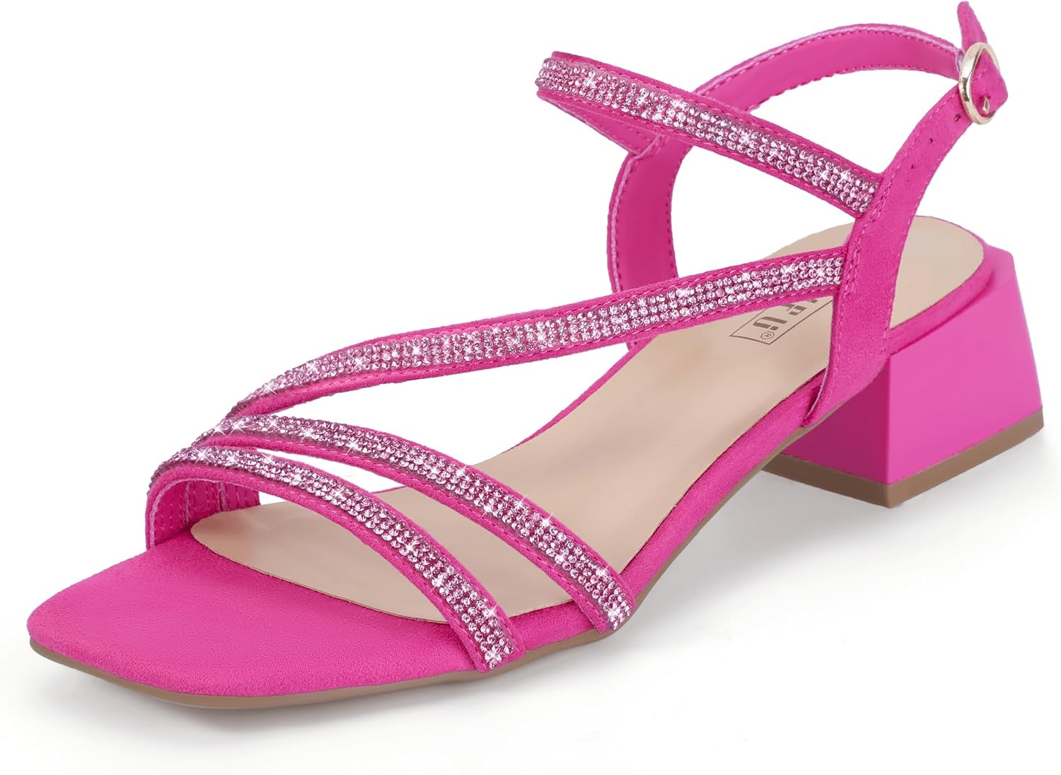 IDIFU IN2 Women's Rhinestone Low Heels Sparkly Dressy Block Heeled Sandals