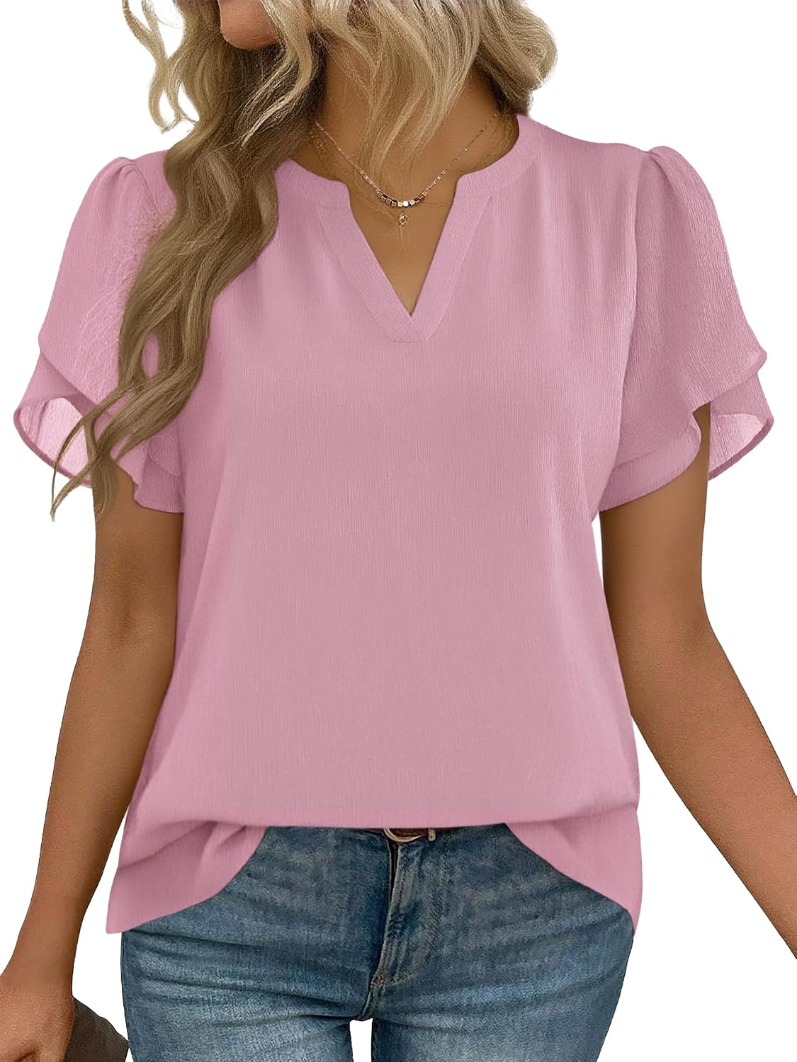 Zeagoo Womens Dressy Casual Chffon Shirts Short Sleeve V Neck Work Blouse
