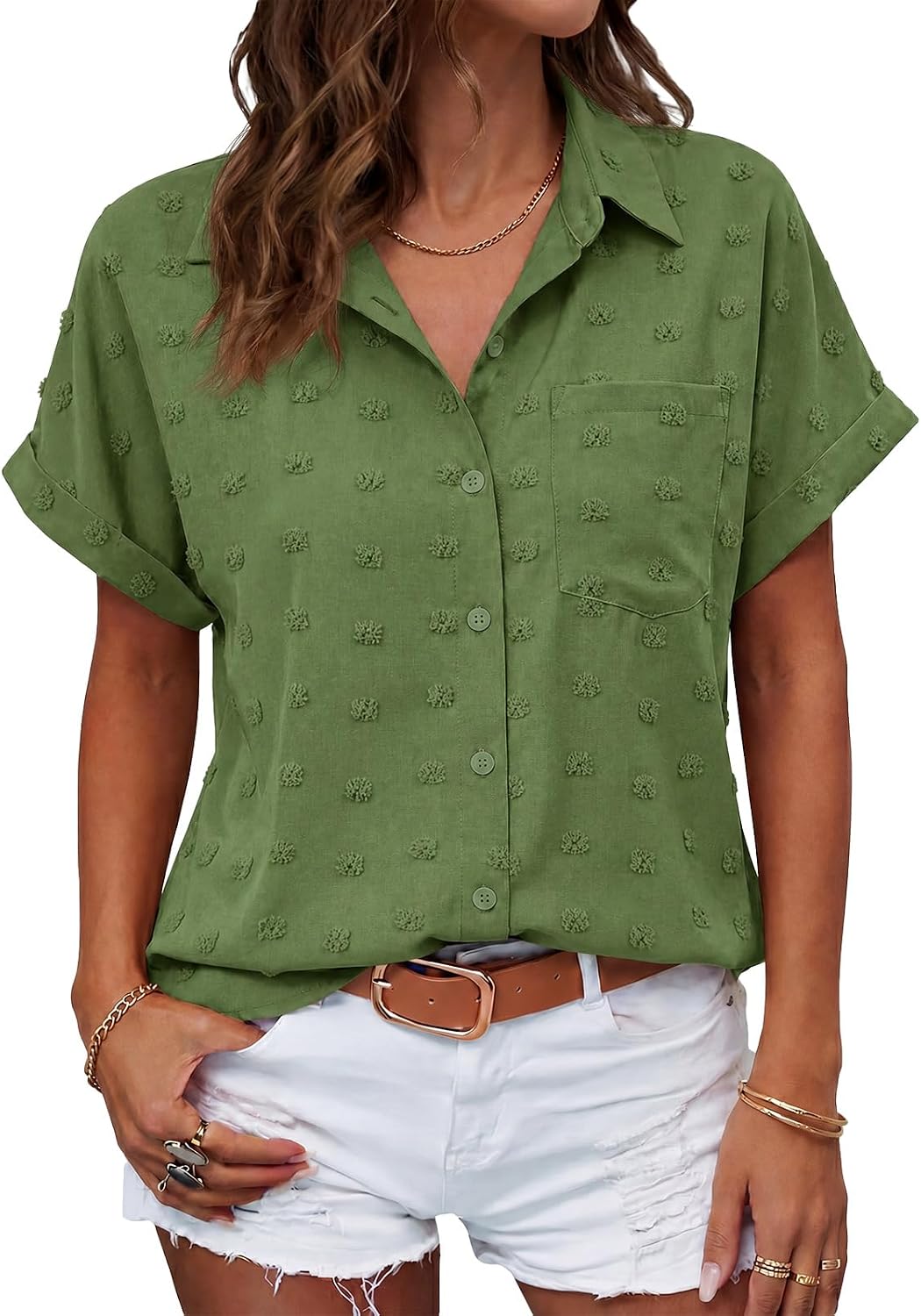 Beautife Button Down Shirts for Womens Short Sleeve Blouses Summer Tops