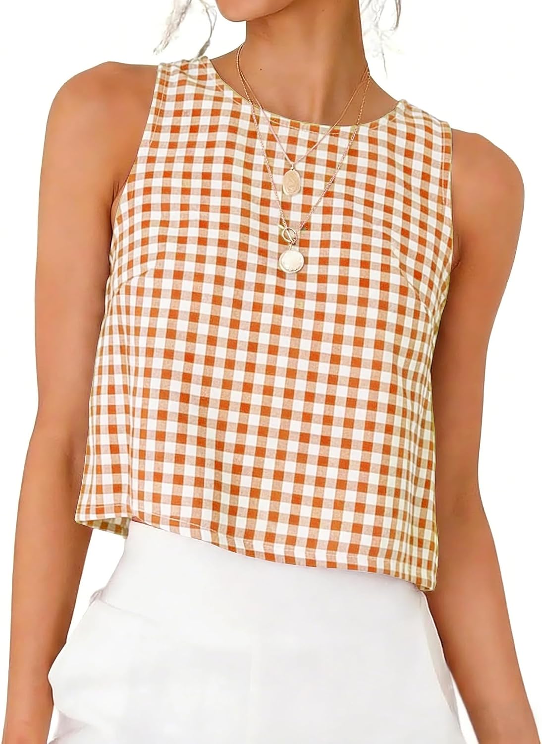IDEALSANXUN Womens Gingham Top Spring Summer Crop Tank Sleeveless Vest Tops