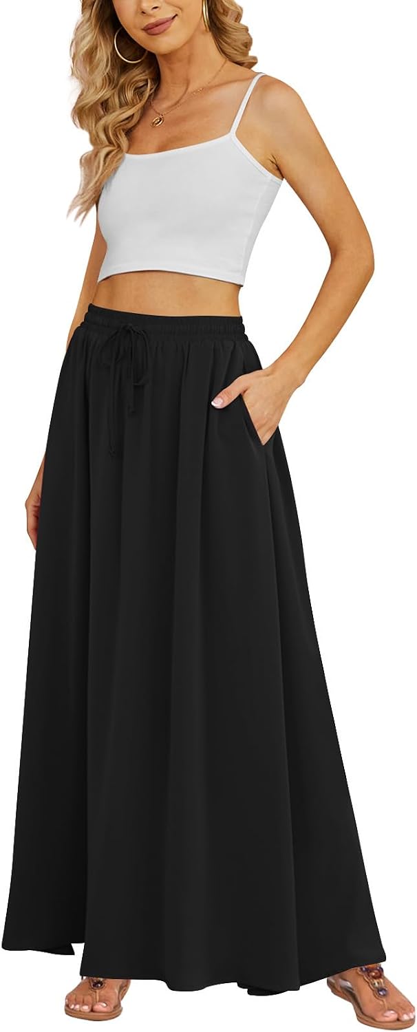 Yincro Women's Maxi Skirt Flowy High Waist Casual Long Skirts with Pockets