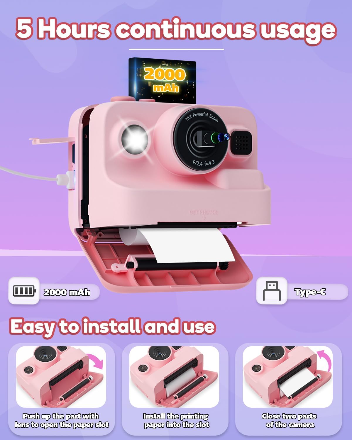 Dylanto Kids Camera Instant Print,1080P