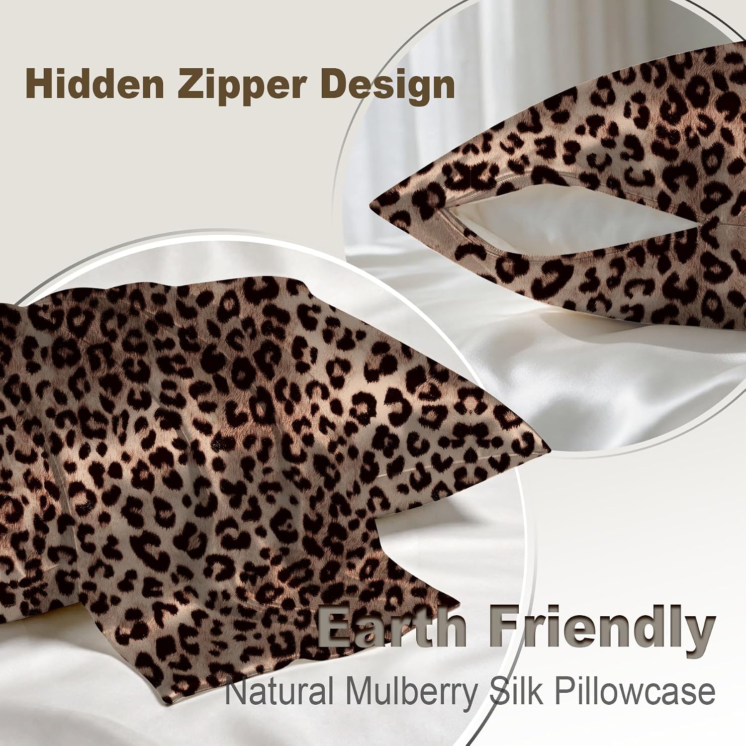 LYSHIN Silk Pillow Cases Standard Size with Hidden Zipper, Leopard - Image 2