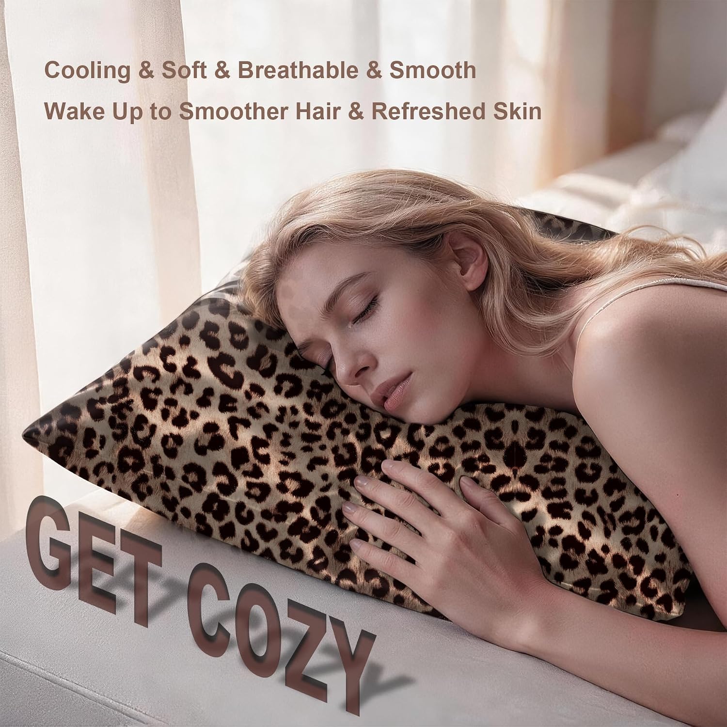 LYSHIN Silk Pillow Cases Standard Size with Hidden Zipper, Leopard - Image 5