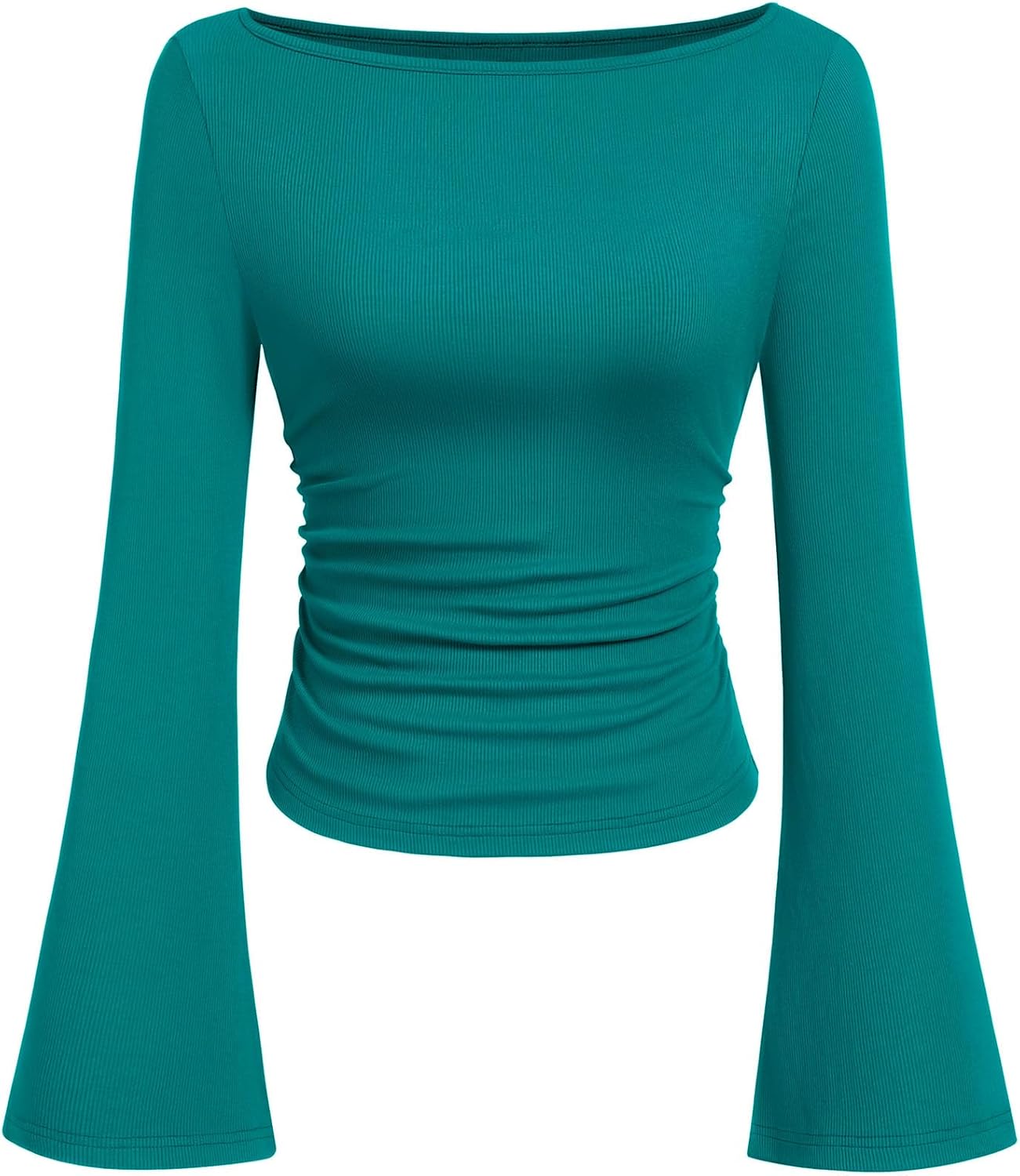 PRETTYGARDEN Womens Bell Long Sleeve Ribbed Knit Tops