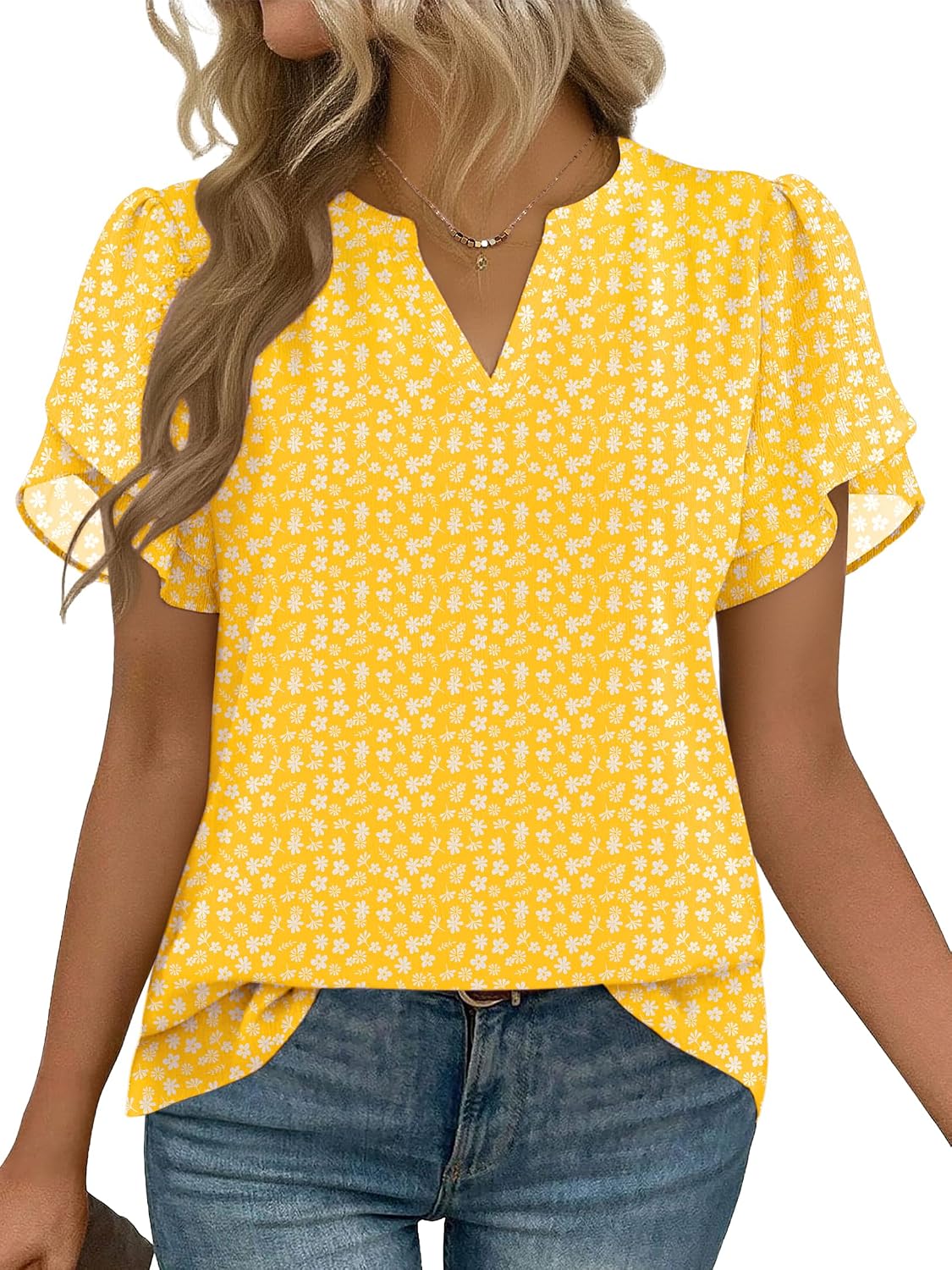 Zeagoo Womens Dressy Casual Chffon Shirts Short Sleeve V Neck Work Blouse