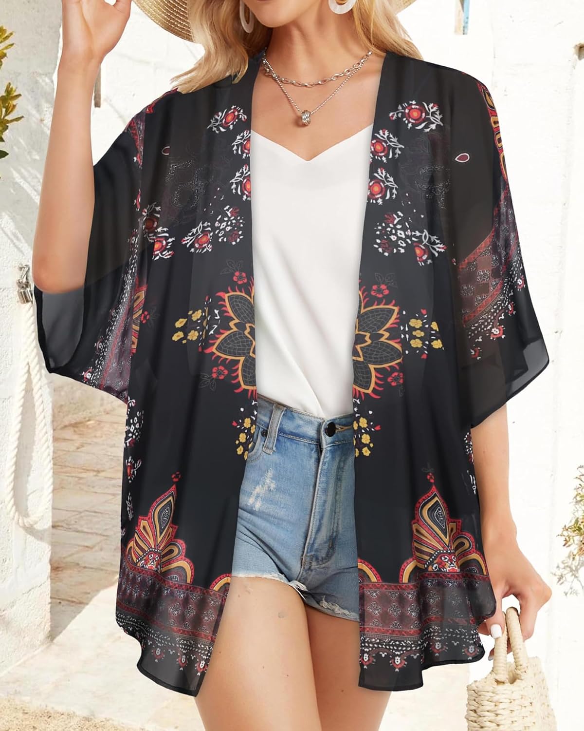 CHICGAL Womens Floral Kimono Cardigan