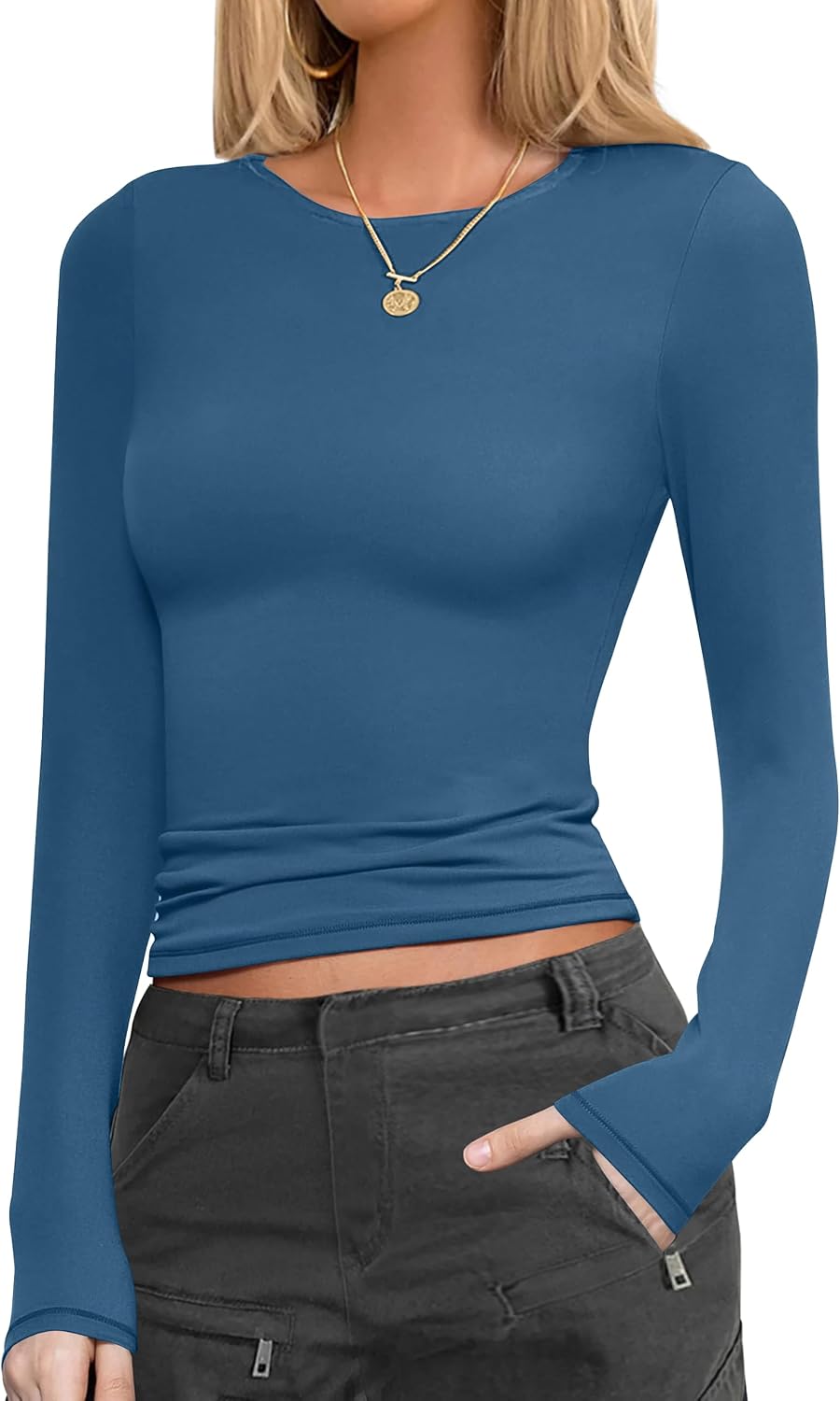 Ekouaer Womens Long Sleeve Shirts Fitted Tops Underscrub Themal Undershirt