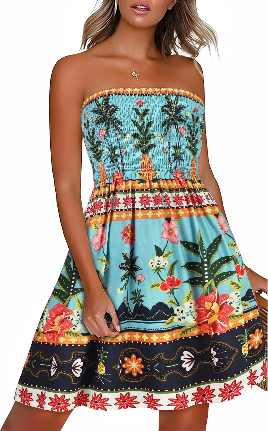 Summer Dresses for Women Strapless Sundress Floral Print Beach Cover Ups