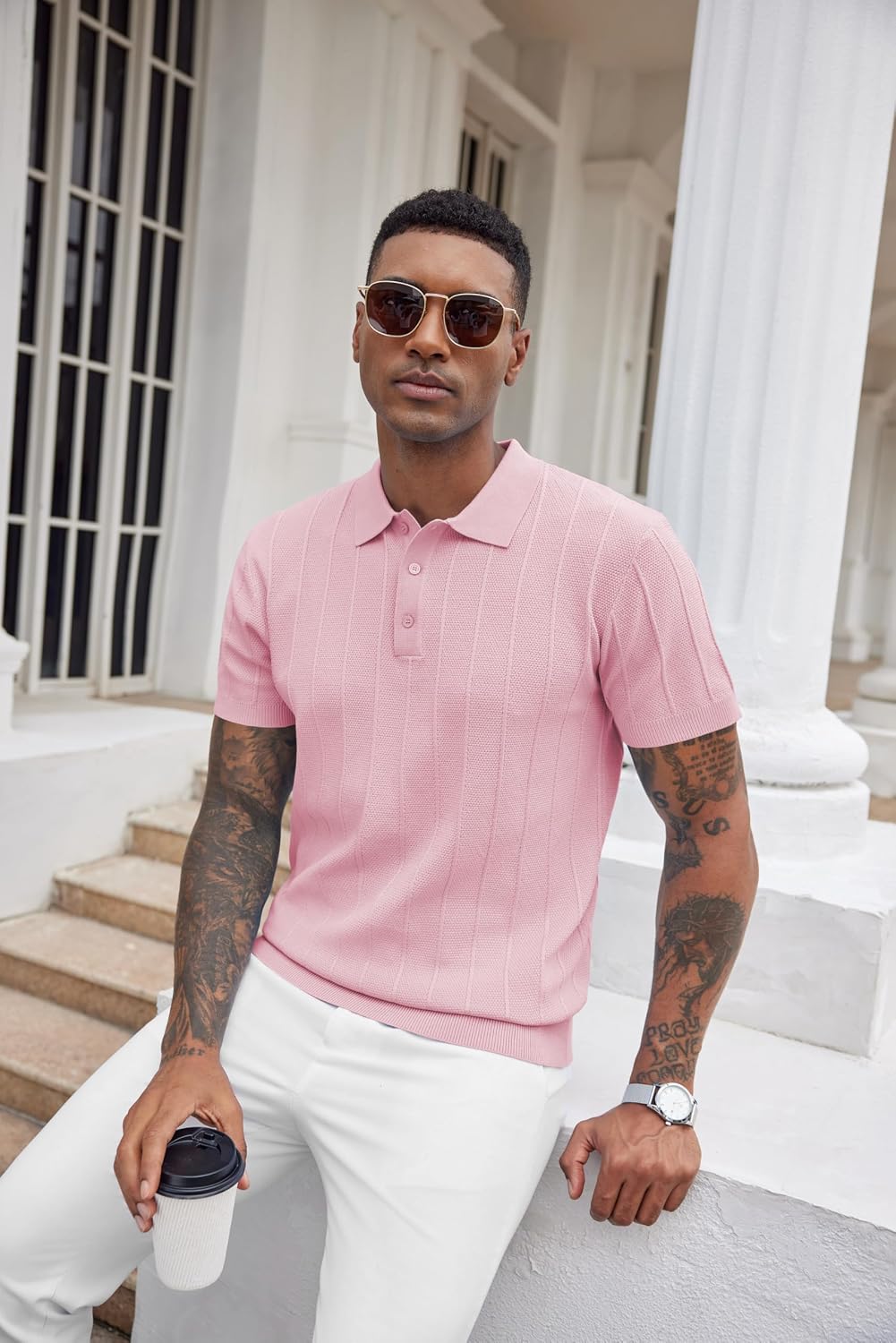 COOFANDY Mens Knit Polo Shirts