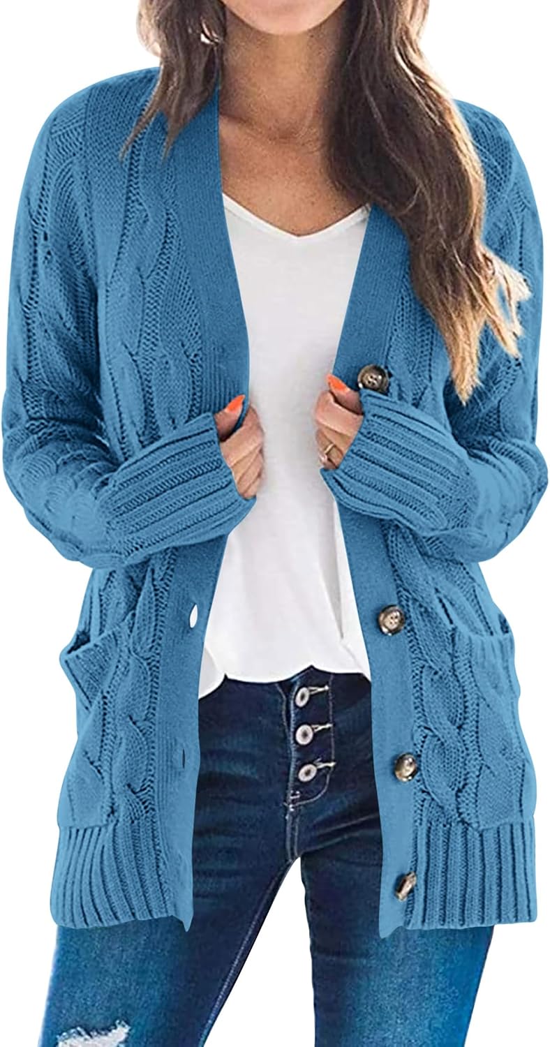 PRETTYGARDEN Women Chunky Cable Knit Cardigan Sweaters Fall Fashion Clothes