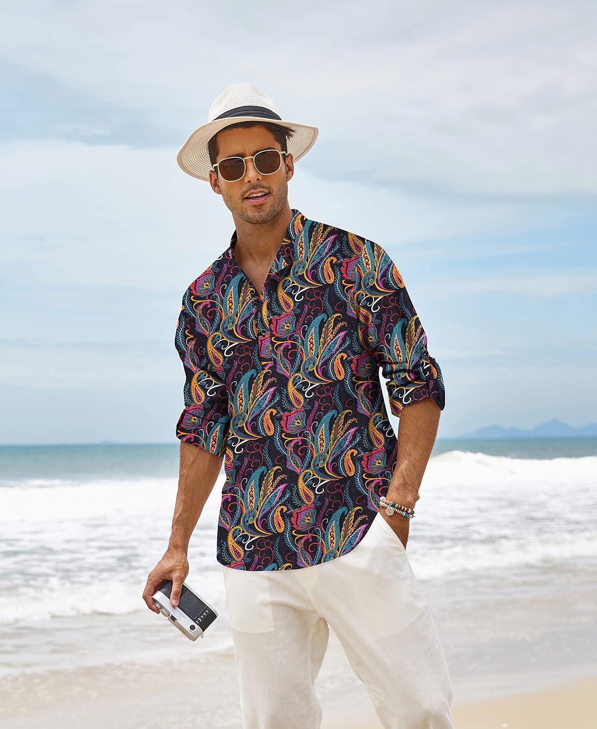 COOFANDY Men's Cotton Linen Henley