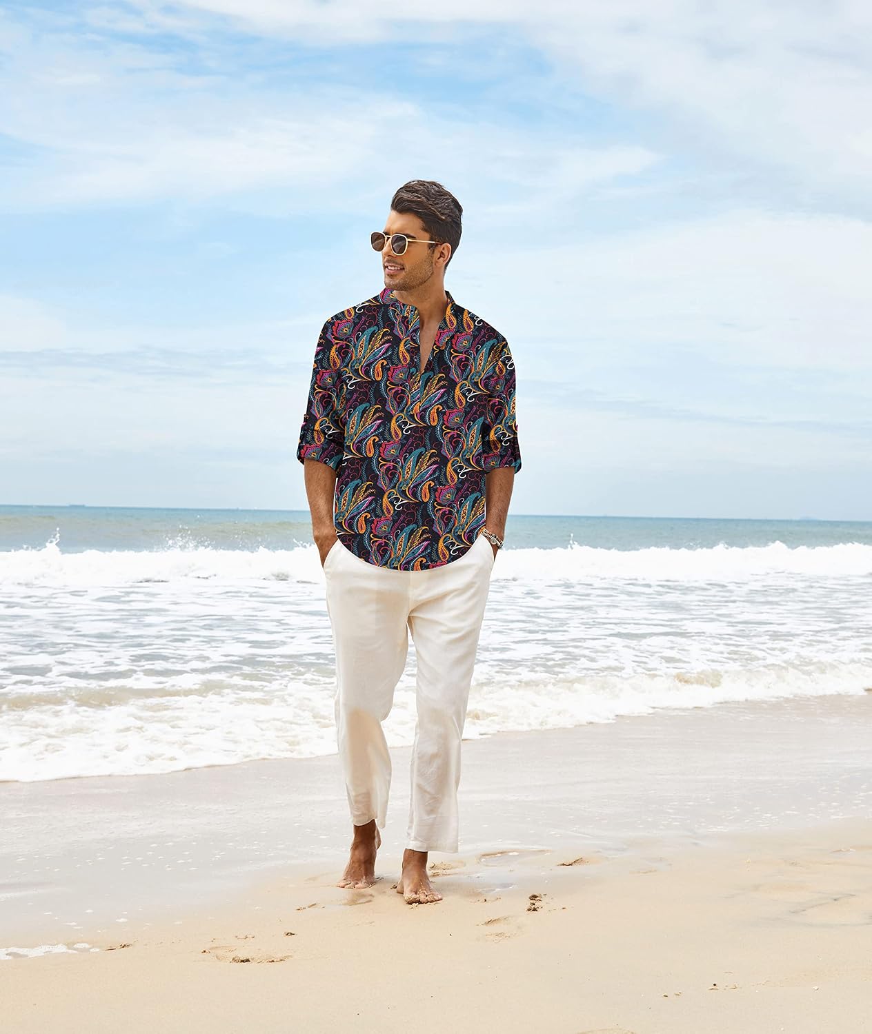COOFANDY Men's Cotton Linen Henley