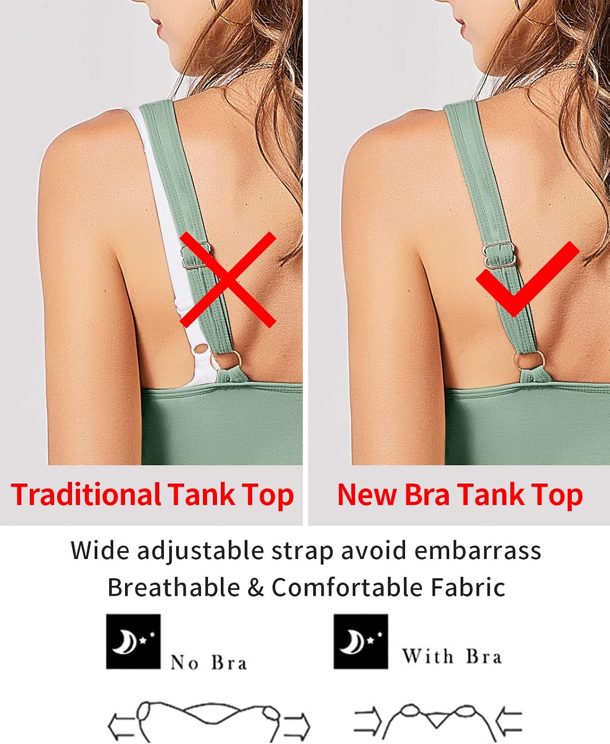 V FOR CITY Women Tank Tops with Built in Bra Cotton Padded Camisole - Image 5