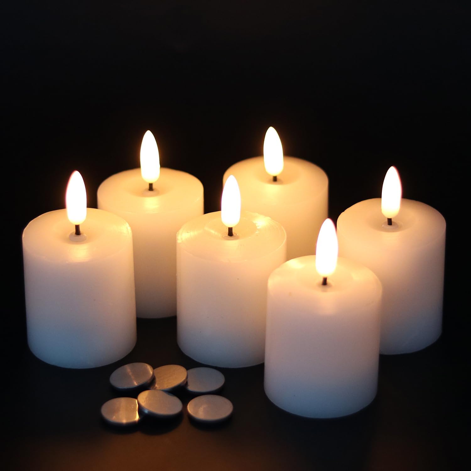 GenSwin Wax Votive Flameless Candles Battery Operated with Timer White