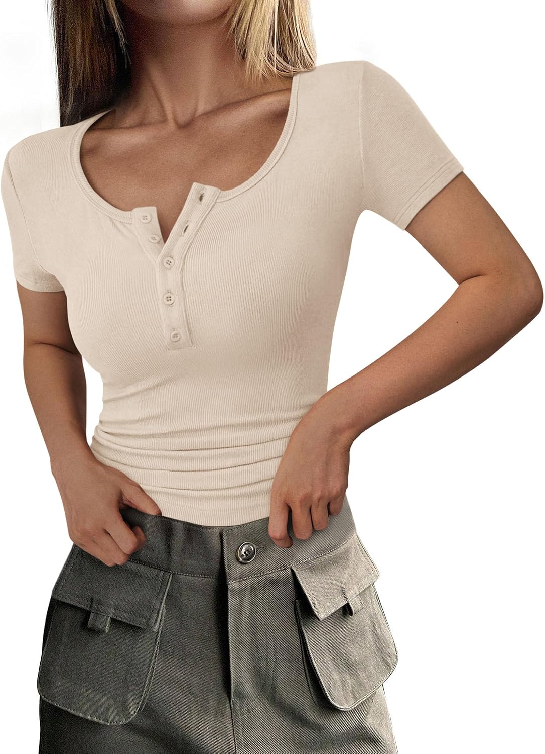 PRETTYGARDEN Women's Summer Tops Henley Tee Shirts
