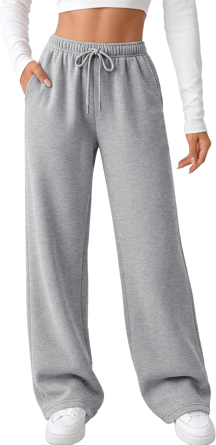 AUTOMET Women's Straight Leg Sweatpants Fleece Lounge Pants