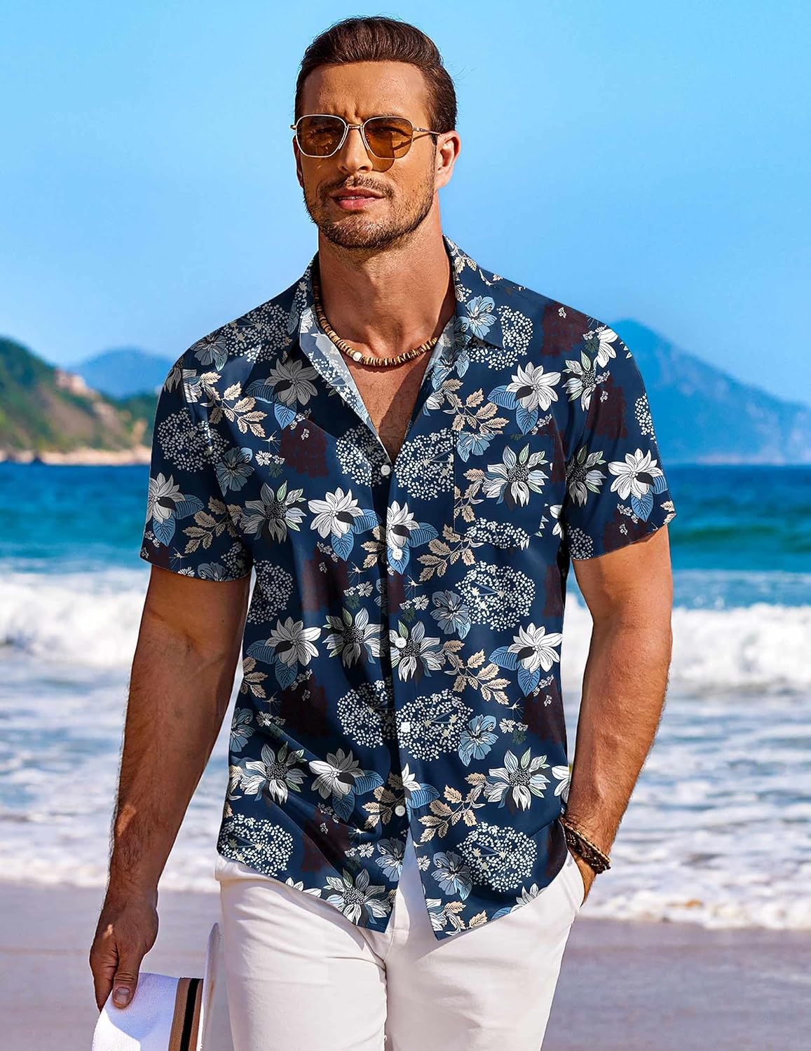 COOFANDY Men's Hawaiian Shirt Short