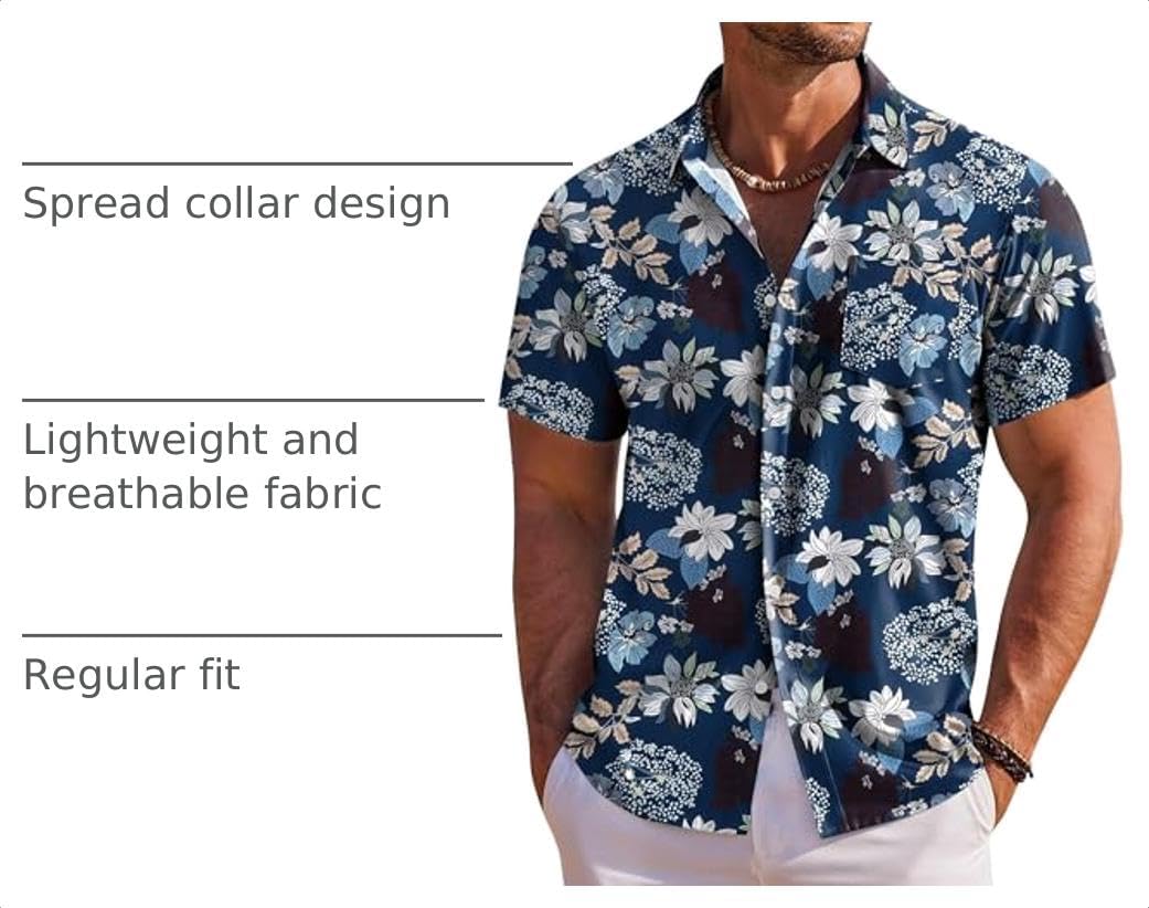 COOFANDY Men's Hawaiian Shirt Short