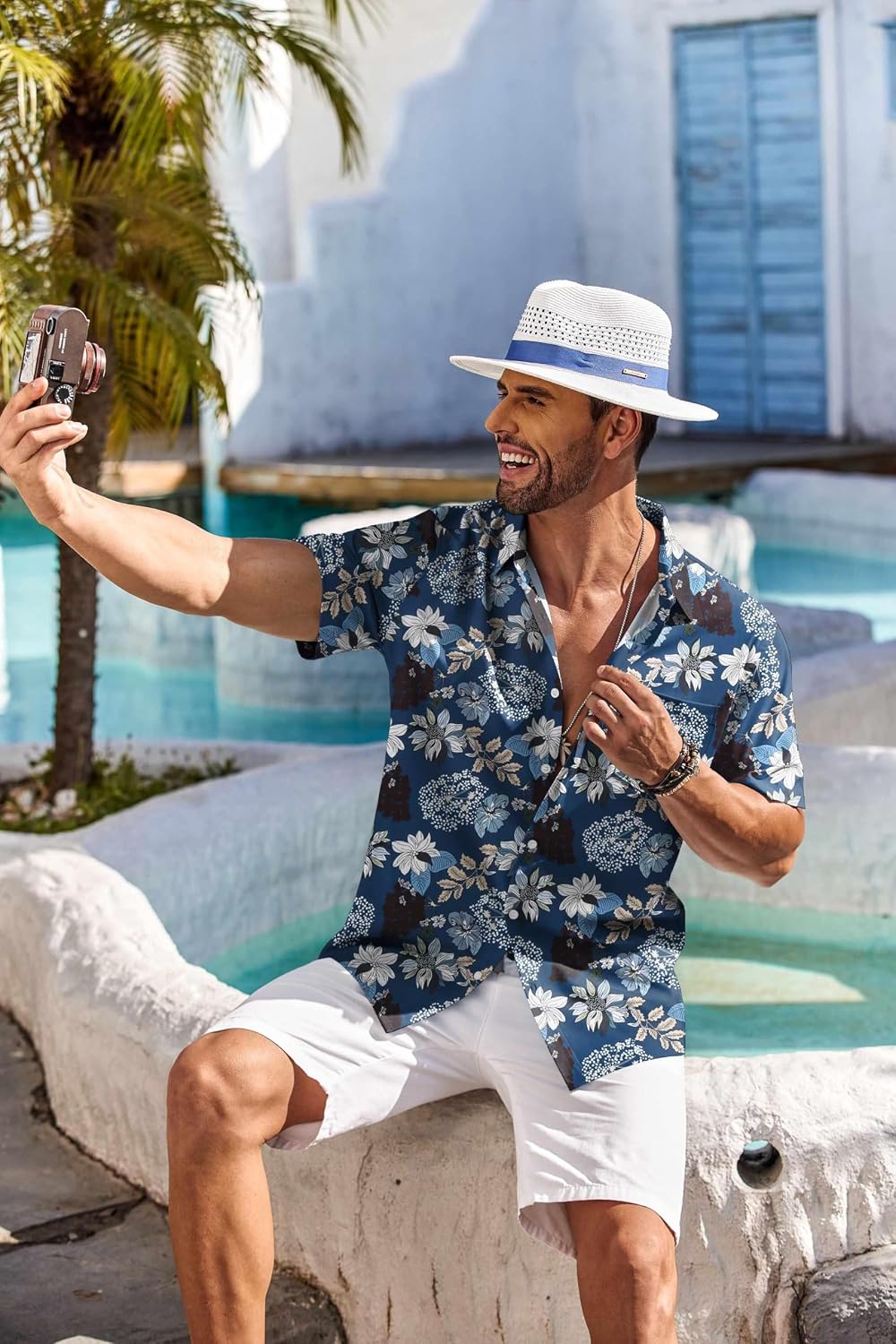COOFANDY Men's Hawaiian Shirt Short