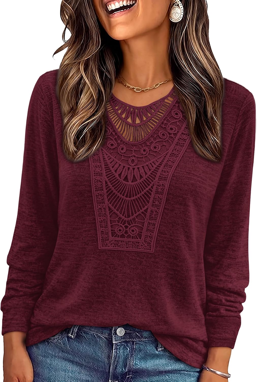 OFEEFAN Long Sleeve Shirts for Women Boho Tops Trendy Blouses Dressy Casual
