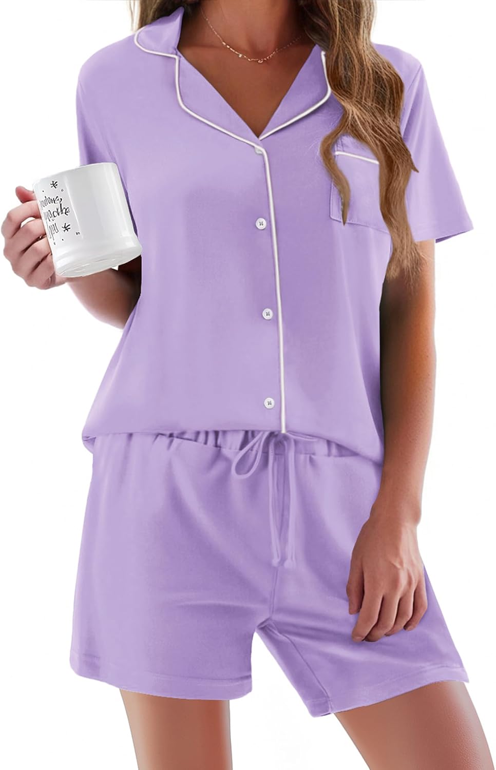 Ekouaer Pajamas Set for Women Short Sleeve Sleepwear Button Down Pj XS-XXXL