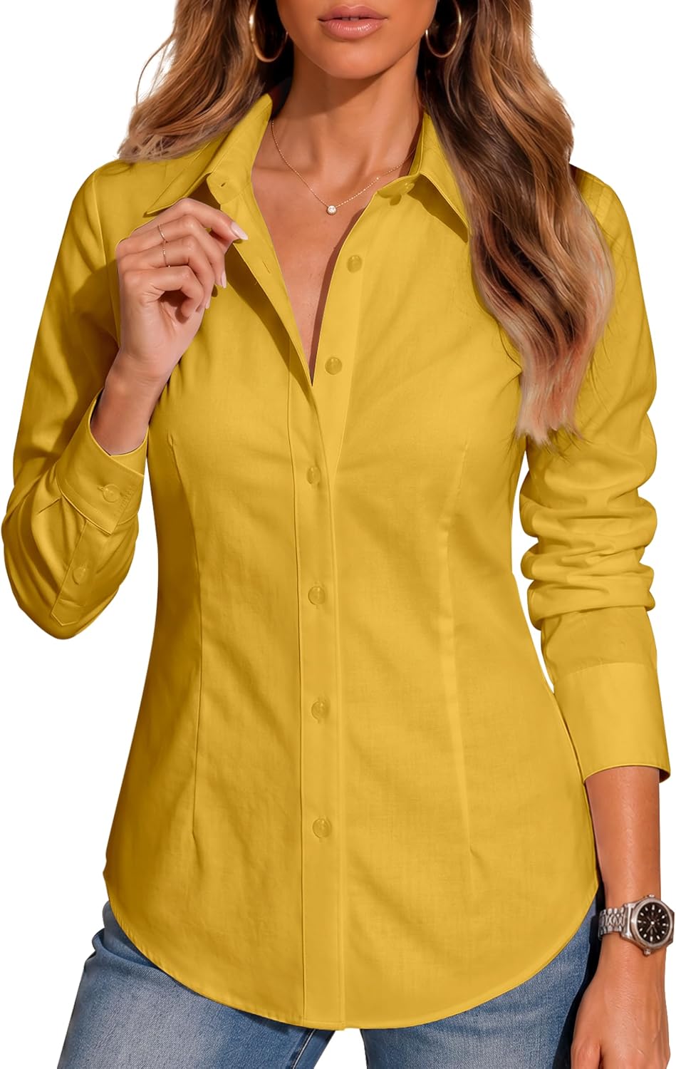 BBIBBI Blouses for Women Long Sleeve Button Down Dressy Casual Work Shirts