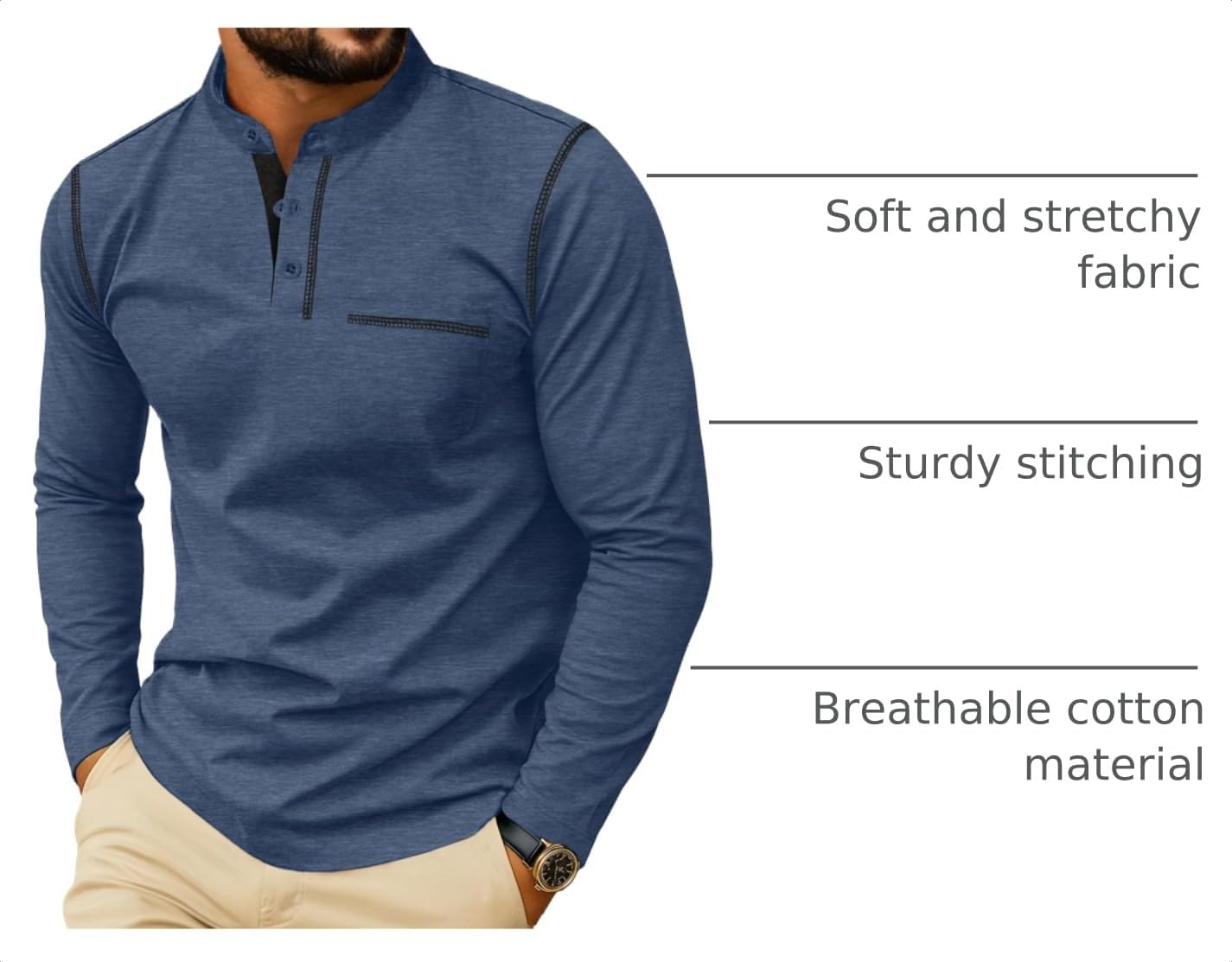 Sailwind Men's Henley Shirts Long