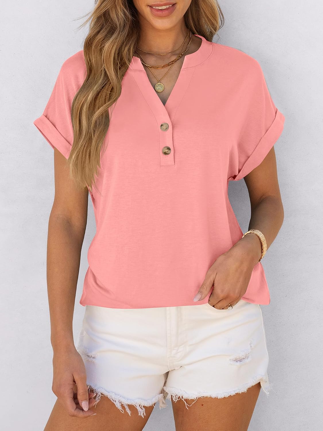 ANRABESS Womens Short Sleeve Henley