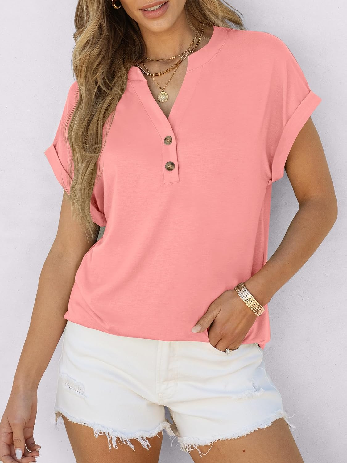 ANRABESS Womens Short Sleeve Henley