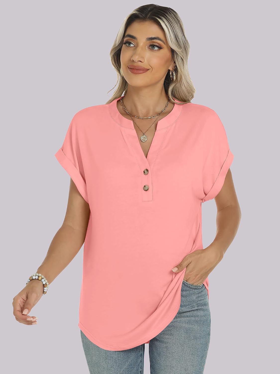 ANRABESS Womens Short Sleeve Henley